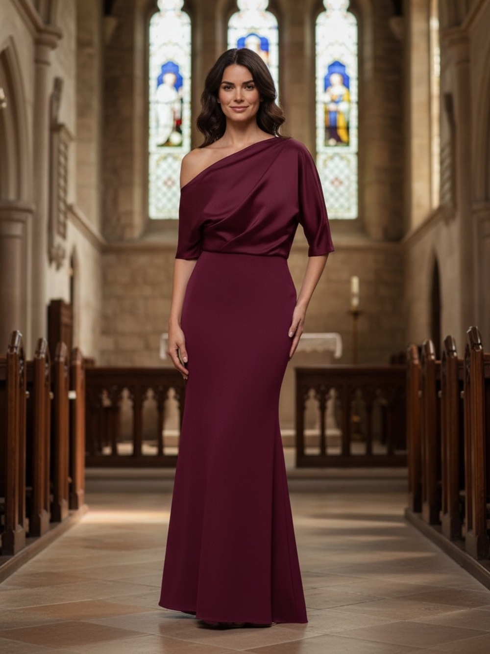 Betsy & Adam Bordeaux Draped Neck Formal Maxi Gown Size 8 Polyester Dress